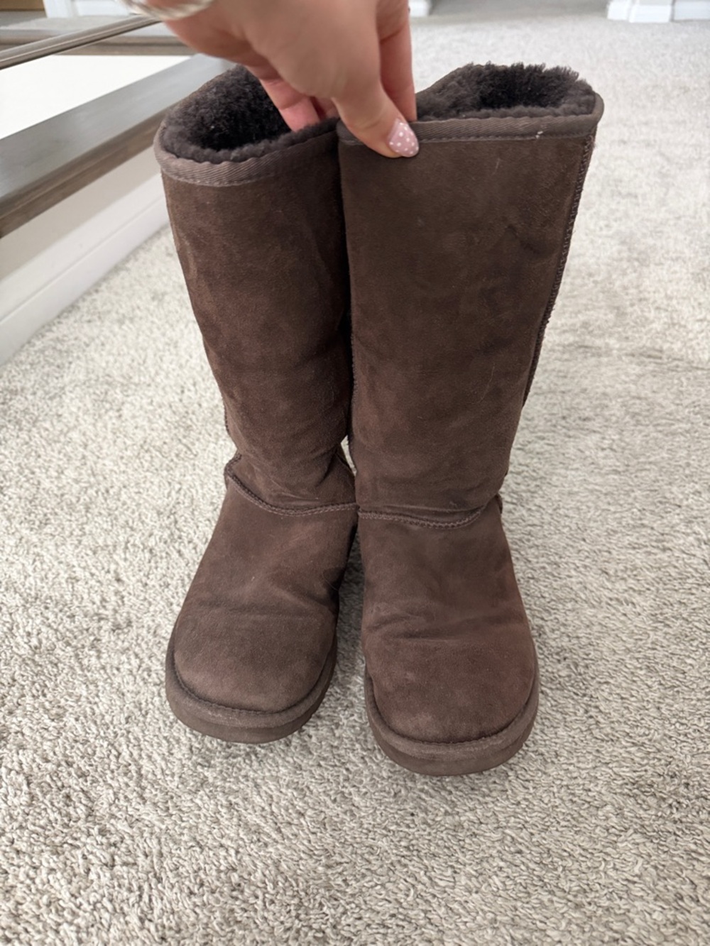 UGG Brown Suede Shearling-Lined Tall Winter Boots